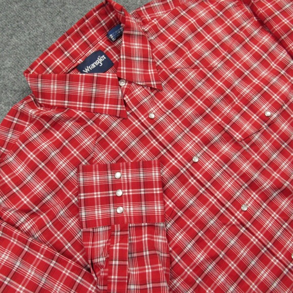 Wrangler Other - Wrangler Shirt Men Extra Extra Large Red Plaid Pearl Snap Western Cowboy Country
